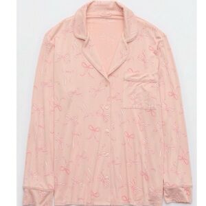 Pink Bow Print Women's Pajama Top and Pants